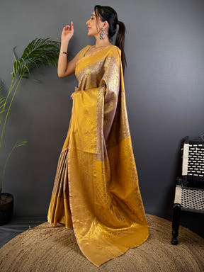 Blush Pink Golden Threadwork Dharmavaram Saree