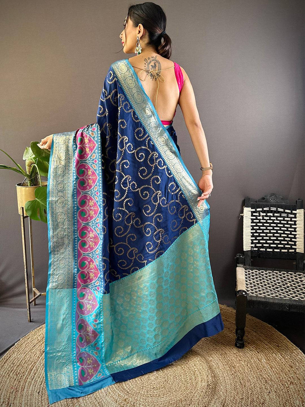 Blue Katan Silk Ikkat Saree