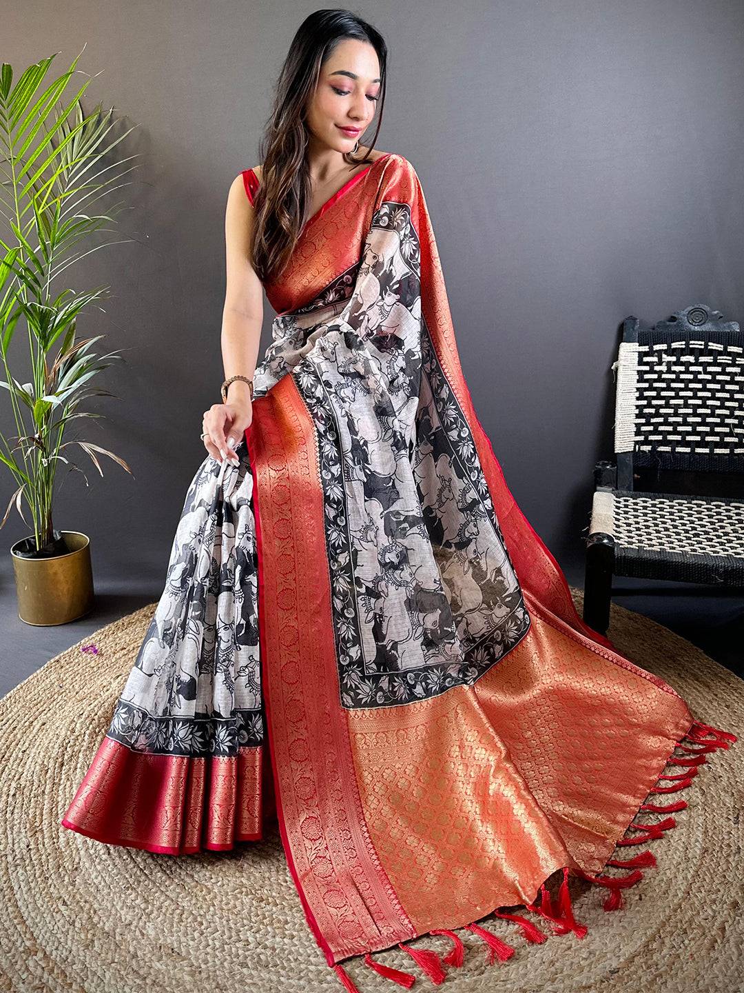 Zari Pallu Kota Kalamkari Saree