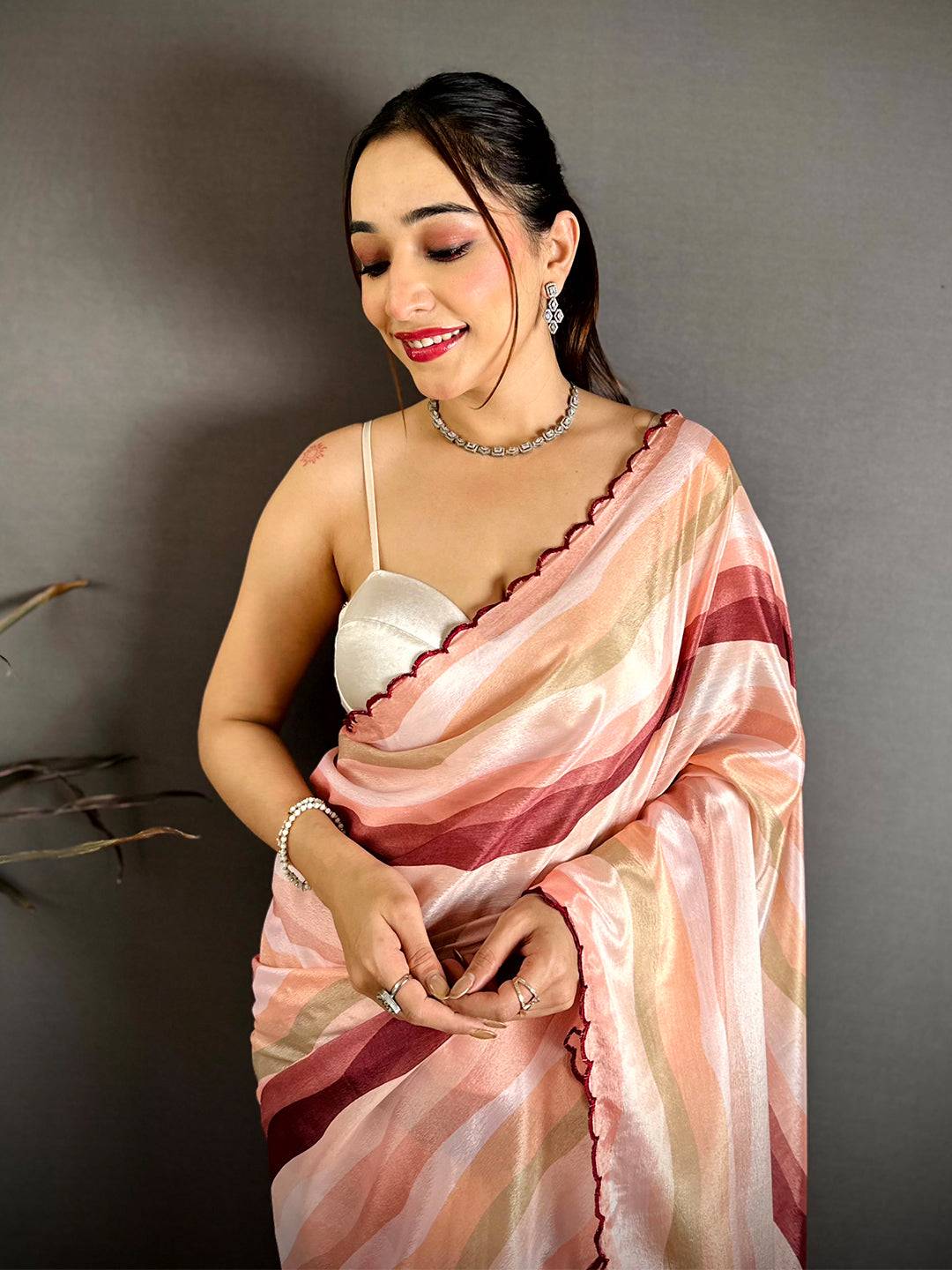 Radiant Soft Chiffon Striped Cutwork Saree