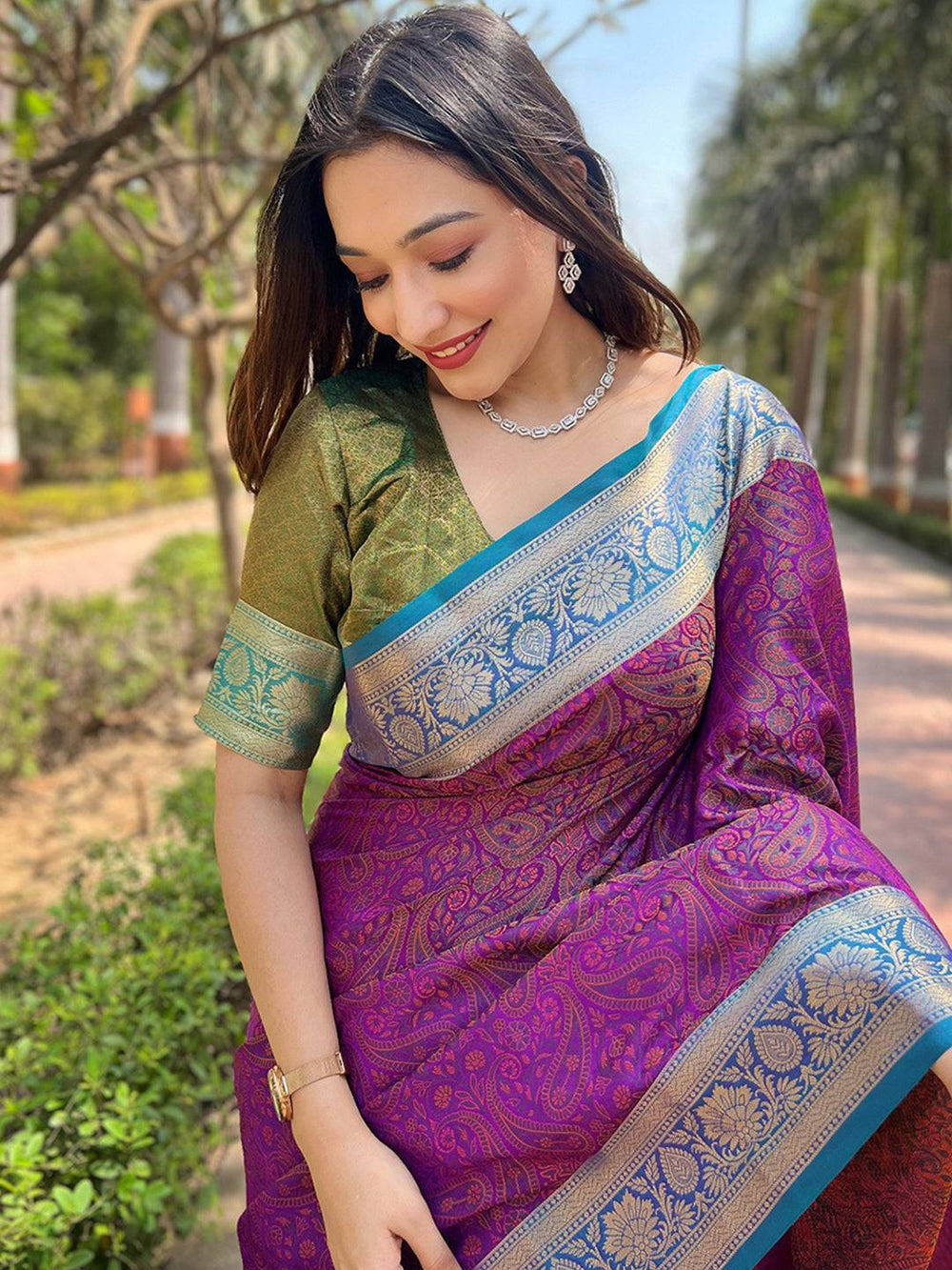 Purple Paisley Silk Saree