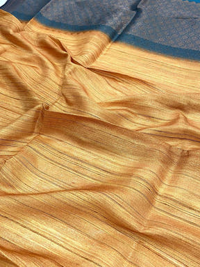 Mustard Tussar Ghicha Print Saree