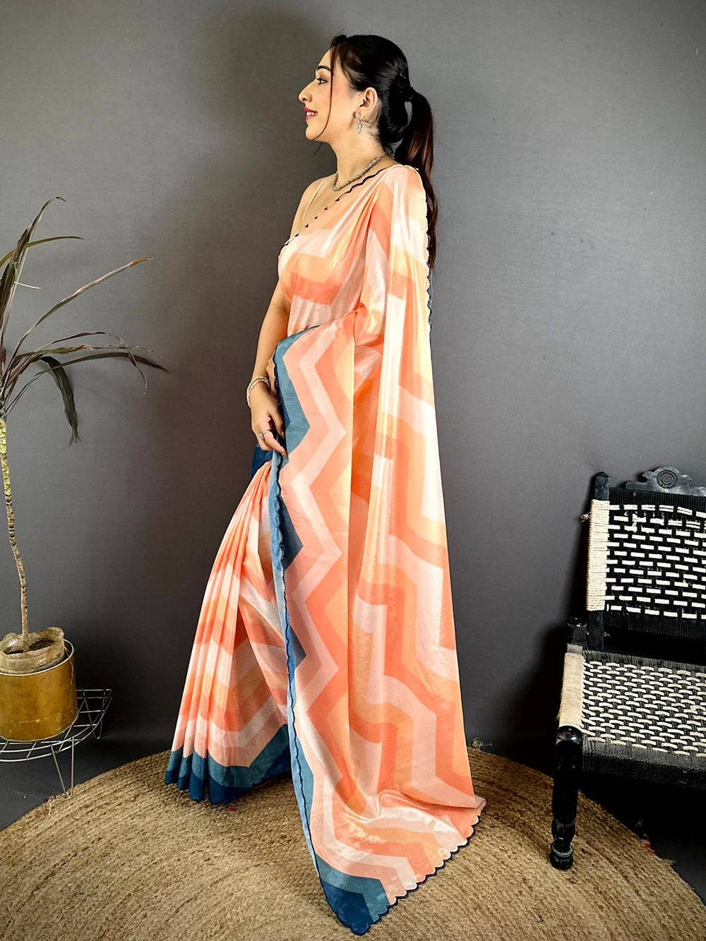 Royal Ombre Zigzag Chinnon Chiffon Saree