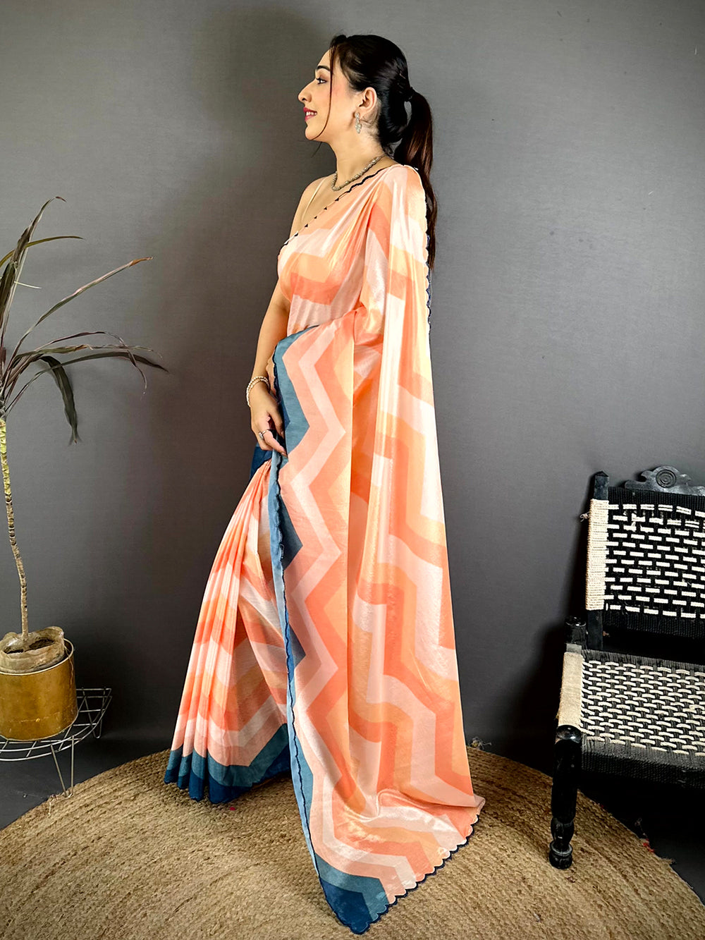 Royal Ombre Zigzag Chinnon Chiffon Saree