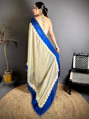Classic Silky Satin Diamond Zarkon Work Saree