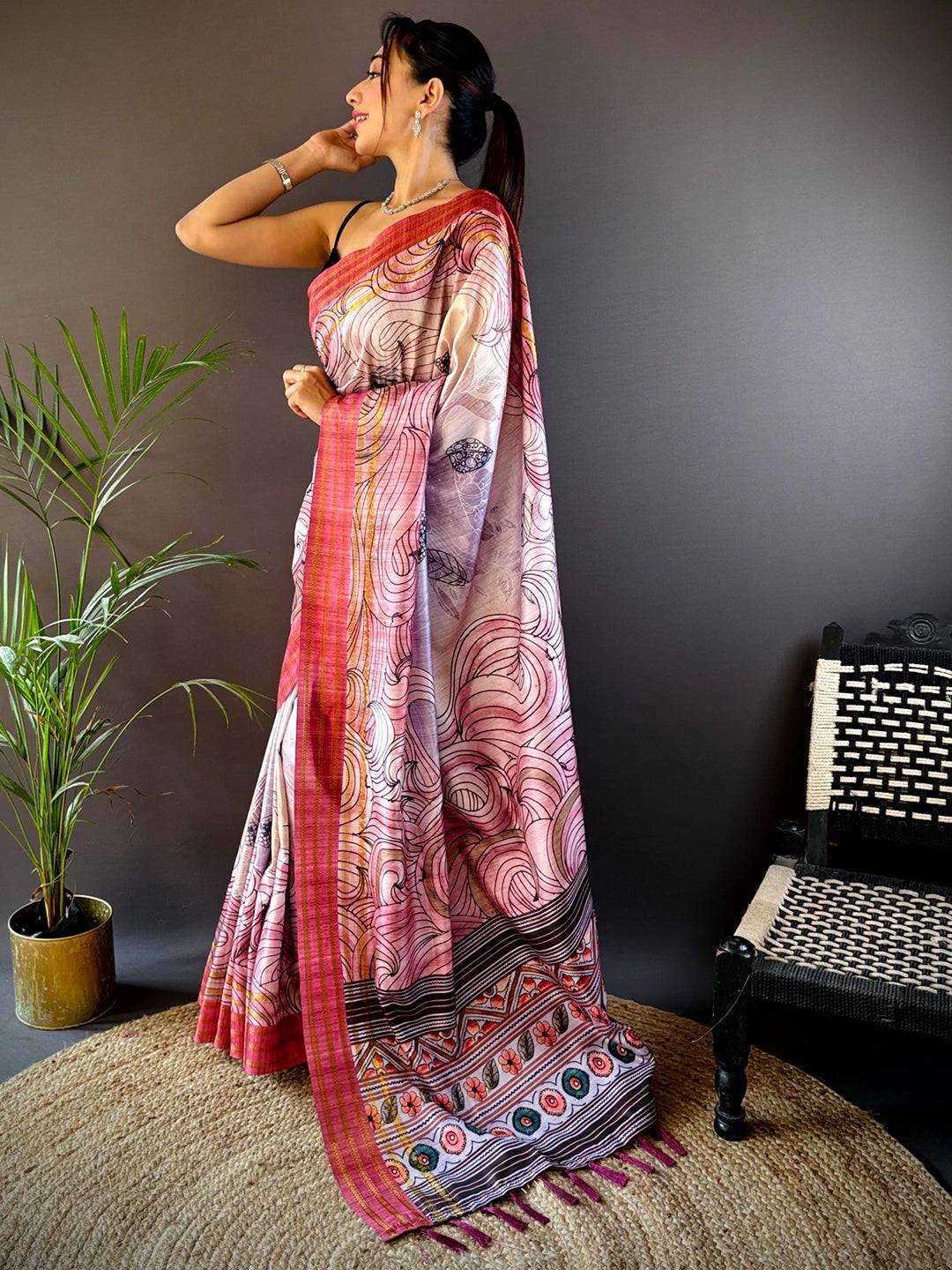 Purple Soft Silk Ocean Wave Patterns Saree