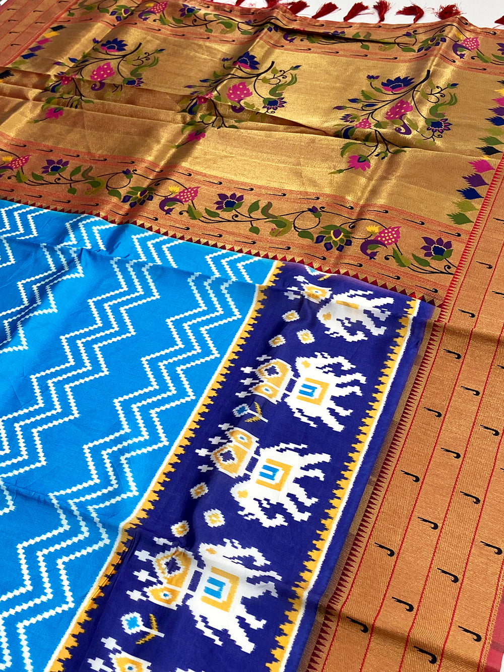 Royal Blue Paithani Pallu Digital Print Saree