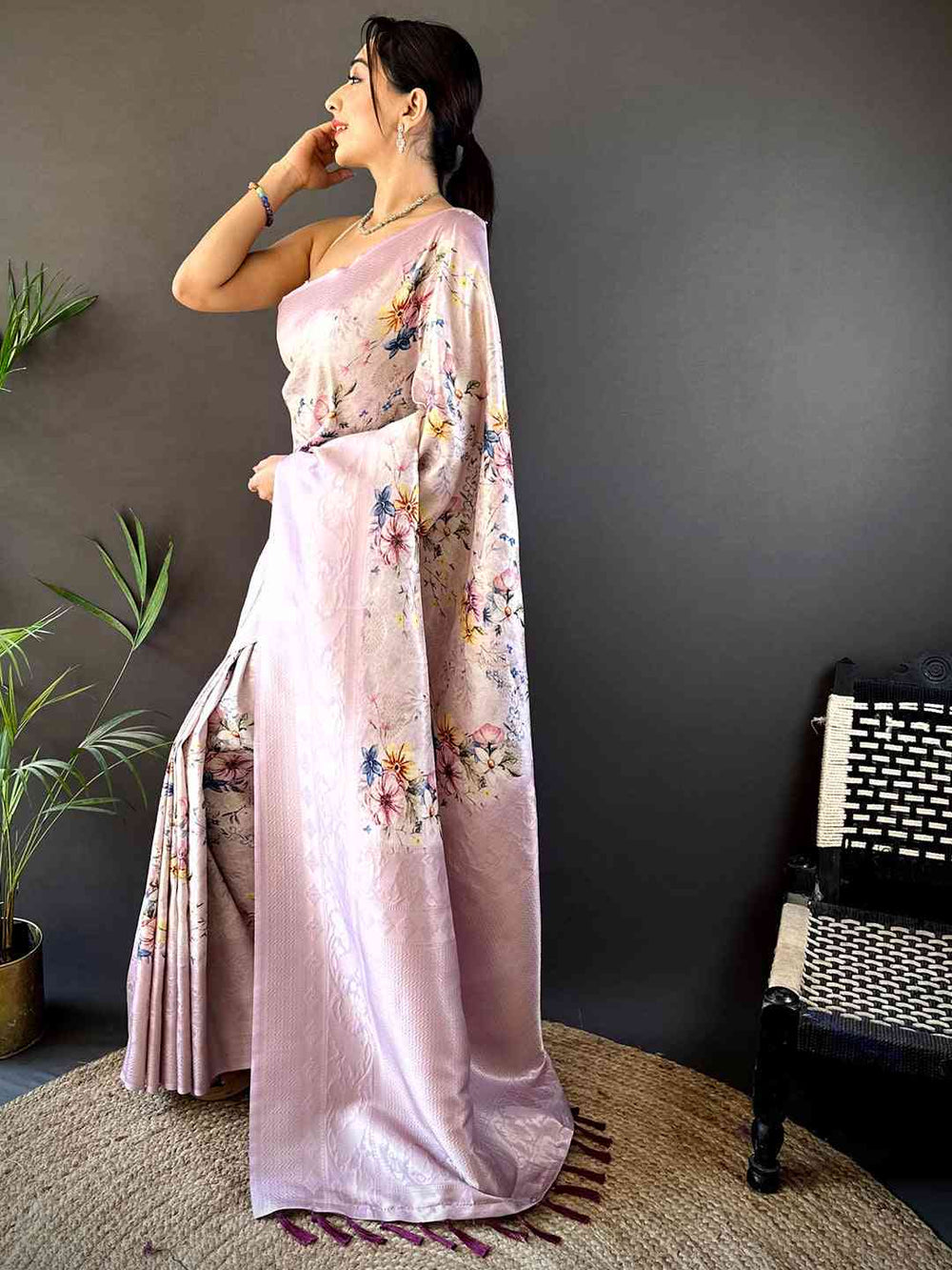 Lavender Kanjivaram Digital Silk Saree