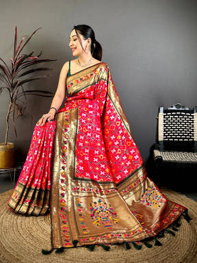 Rani Pink Patola Silk Zari Weaving Saree