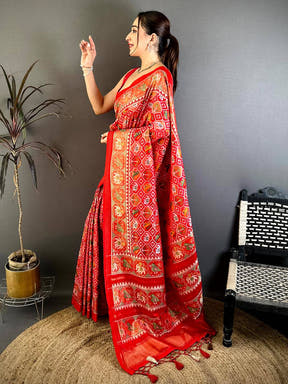Opulent Semi Ikkat Patola Kanchi Zari Saree