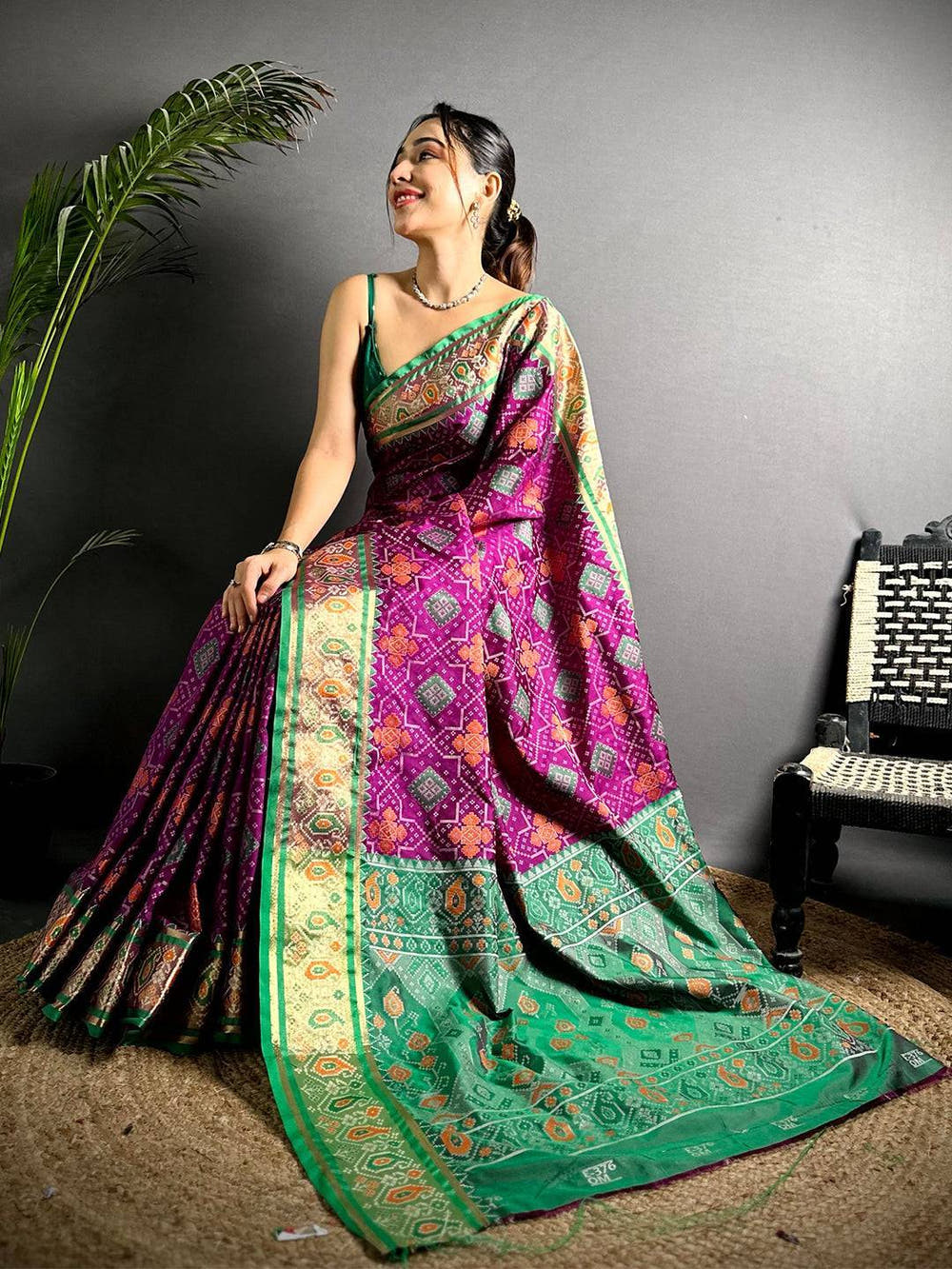 Wine Soft Silk Saree With Patola Weaving

