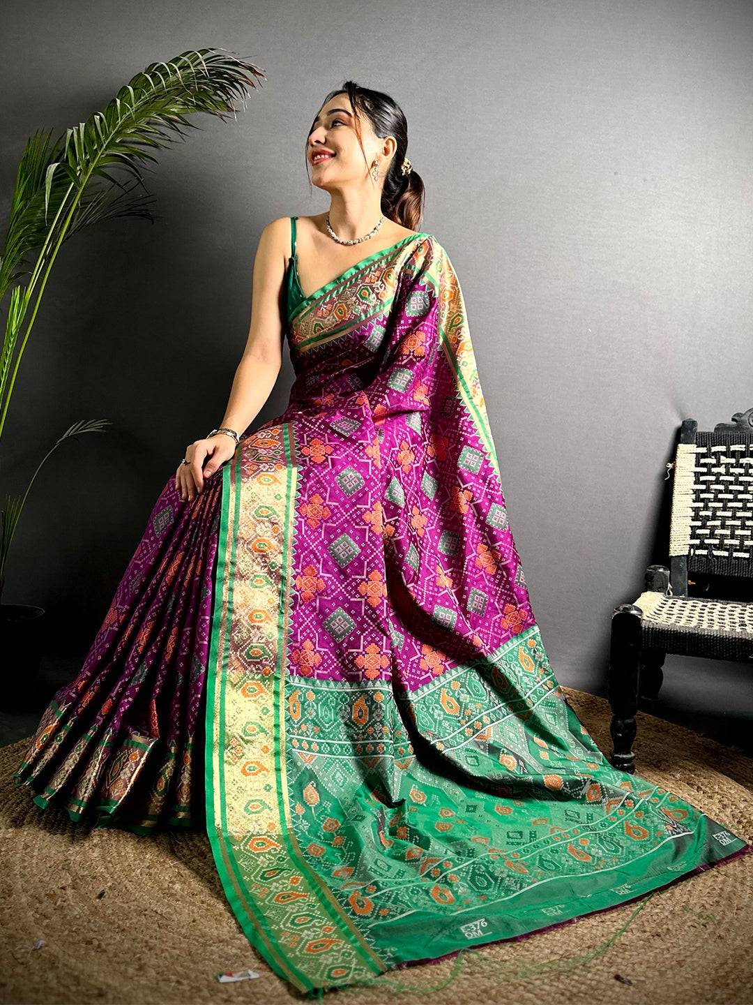 Wine Soft Silk Saree With Patola Weaving

