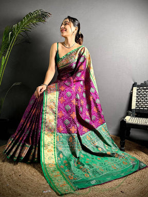 Wine Soft Silk Saree With Patola Weaving

