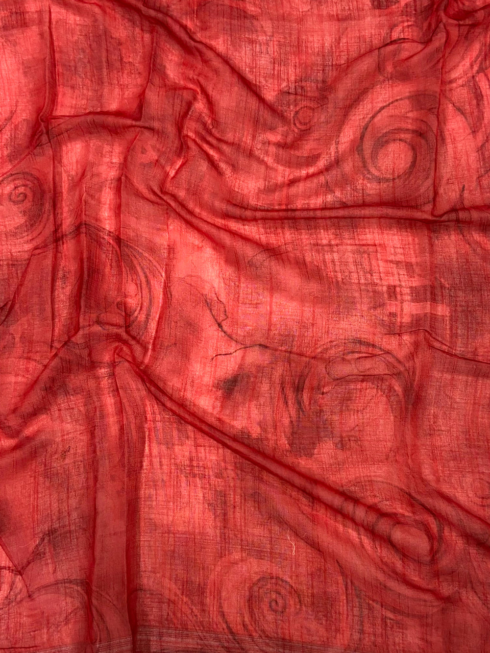 Red Linen Kalamkari Printed Saree