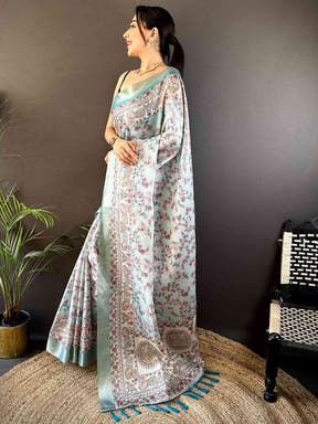 Mint Green Chanderi Madhubani Black Chex Saree