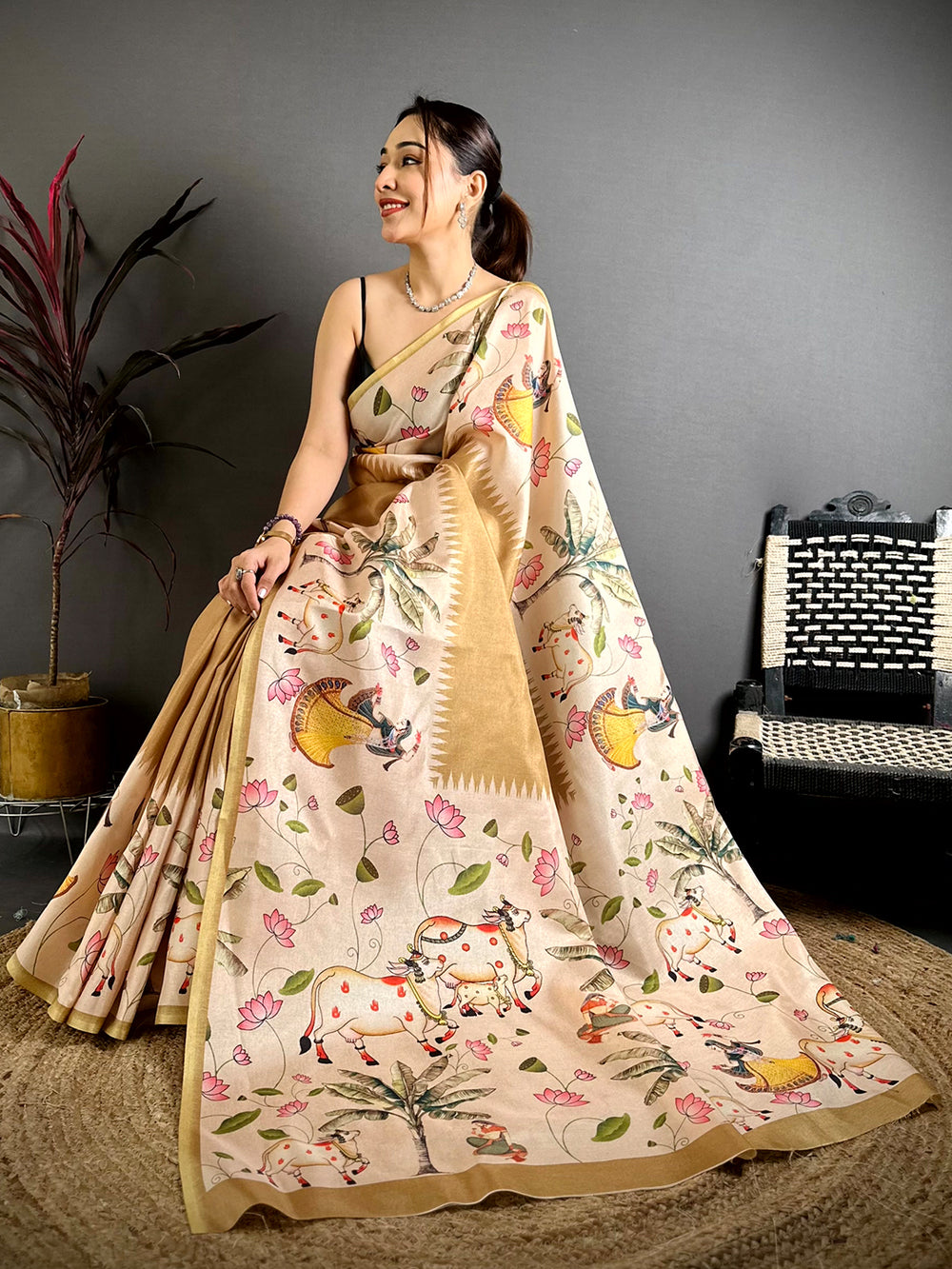 Vibrant Pichwai Border Semi Tussar Saree