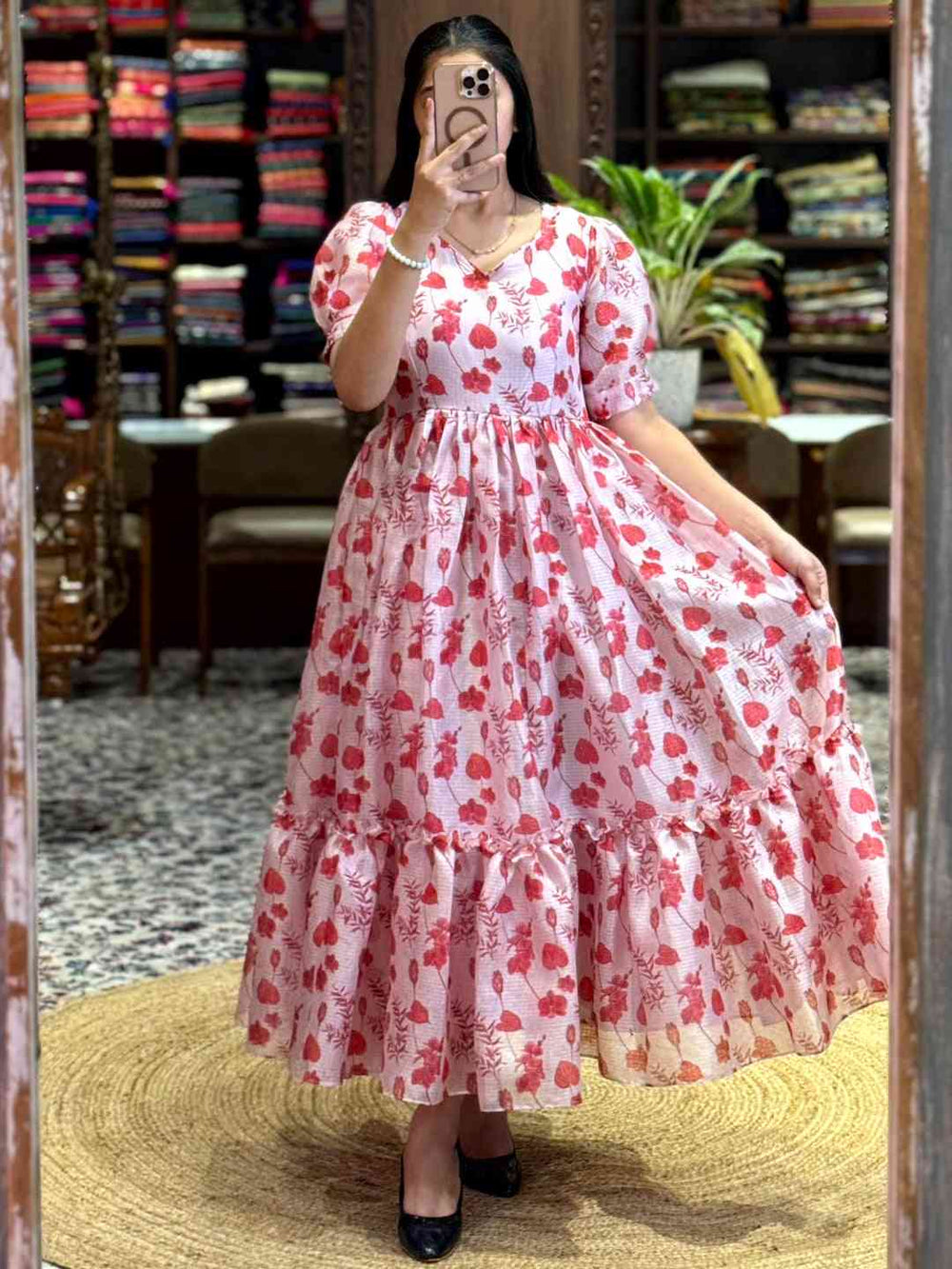Light Pink Floral Print Midi Dress