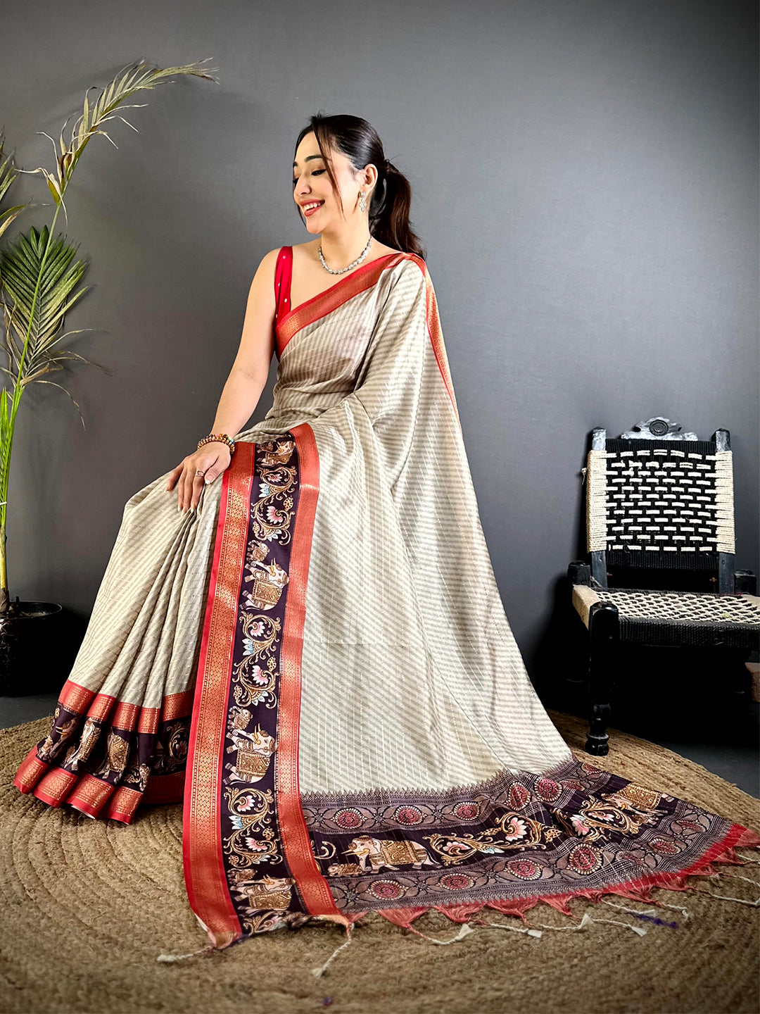 Artistic Gadwal Weave Self Zari Saree
