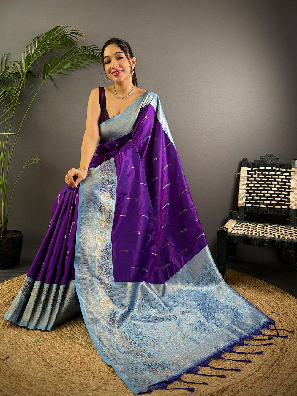 Purple Gold Zari Soft Silk Paithani Saree