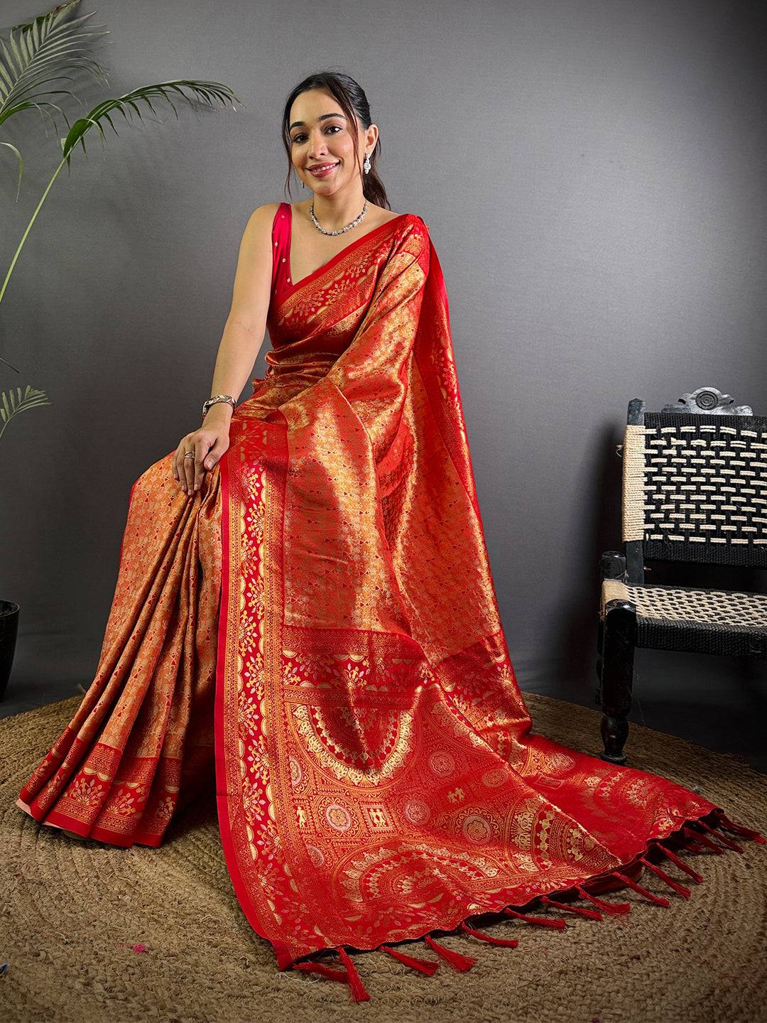 Opulent Warli Gold Zari Dharamavaram Silk Saree