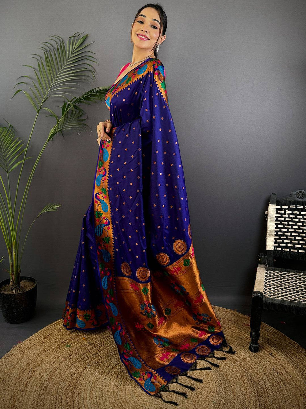 Navy Yeola Paithani Soft Silk Saree