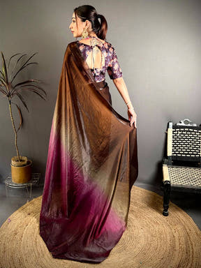 Ombre Glass Satin Chiffon Silk Saree