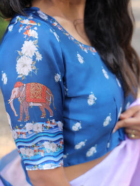 Beautiful Satin Georgette Lavender Colour Hand Print Saree