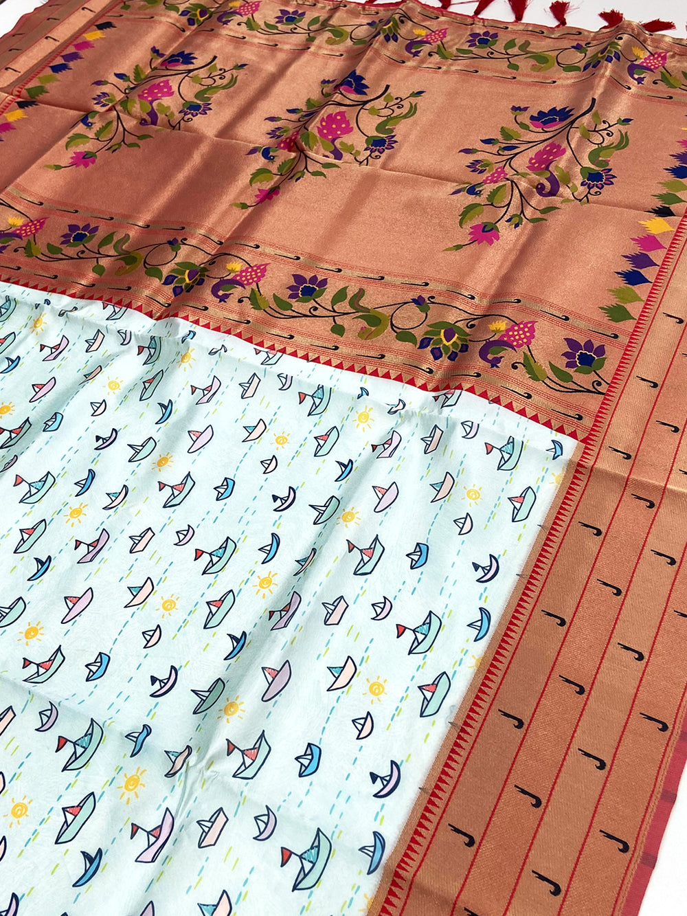 Aqua Paithani Pallu Digital Print Saree
