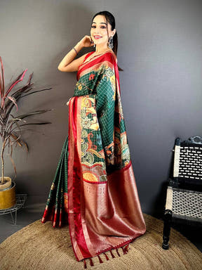 Green Soft Silk Gadwal Kalamkari Saree