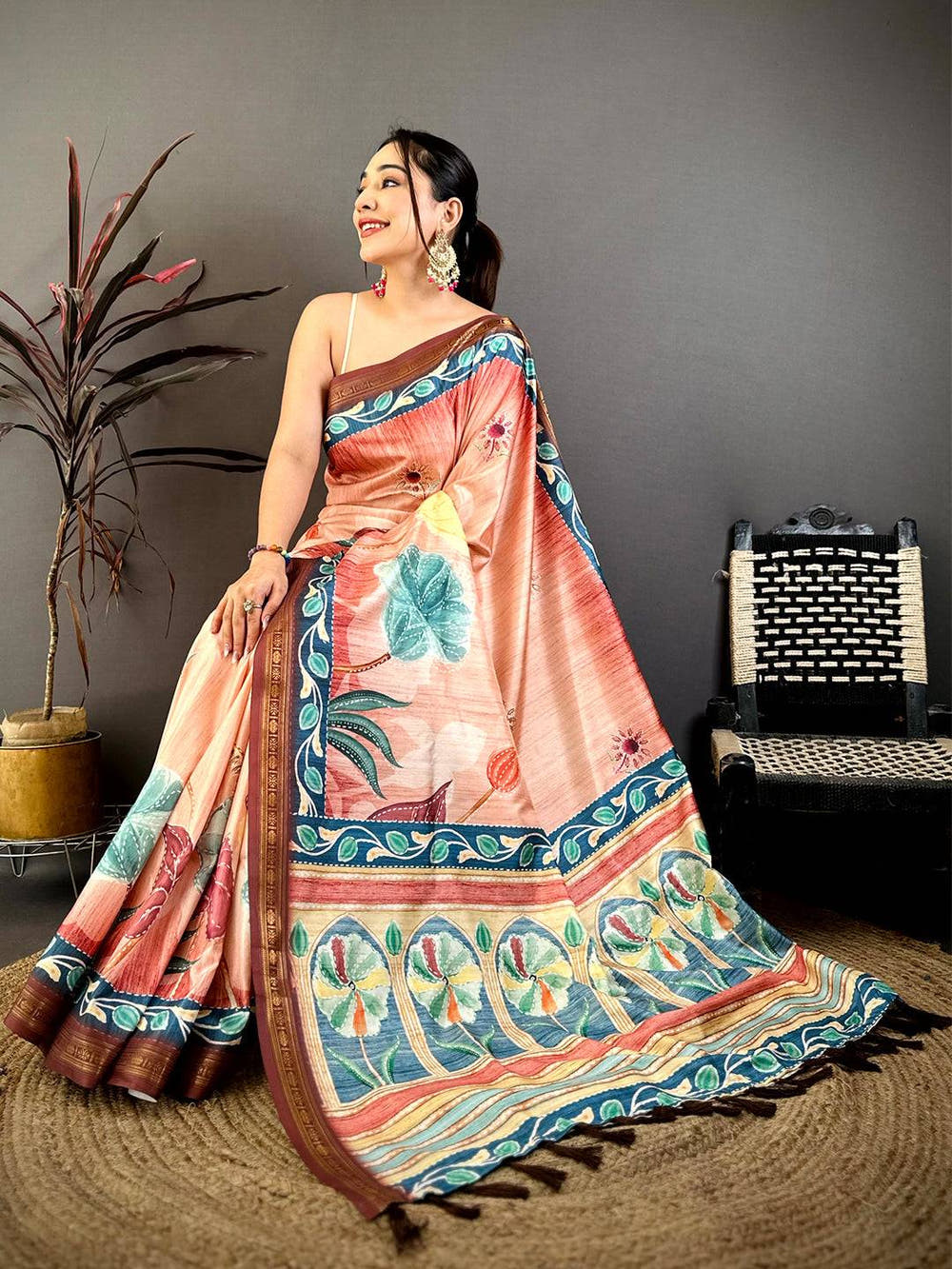 Majestic Rudraksh Zari Border Floral Saree