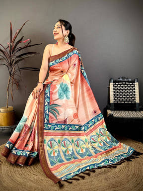 Majestic Rudraksh Zari Border Floral Saree