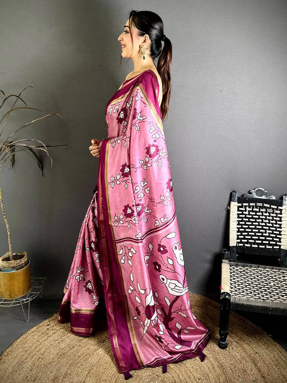 Stylish Floral Print Soft Dola Saree
