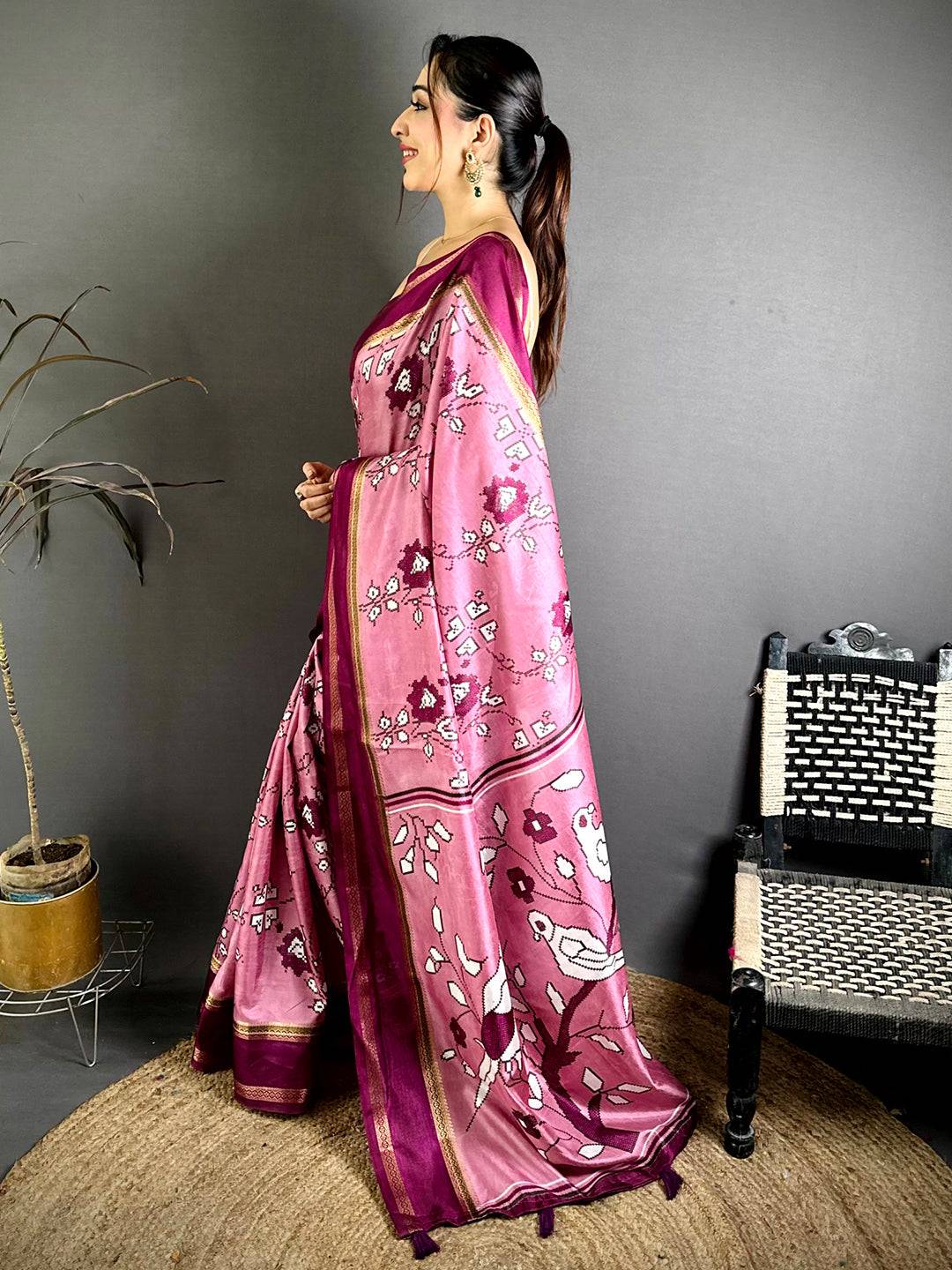 Stylish Floral Print Soft Dola Saree