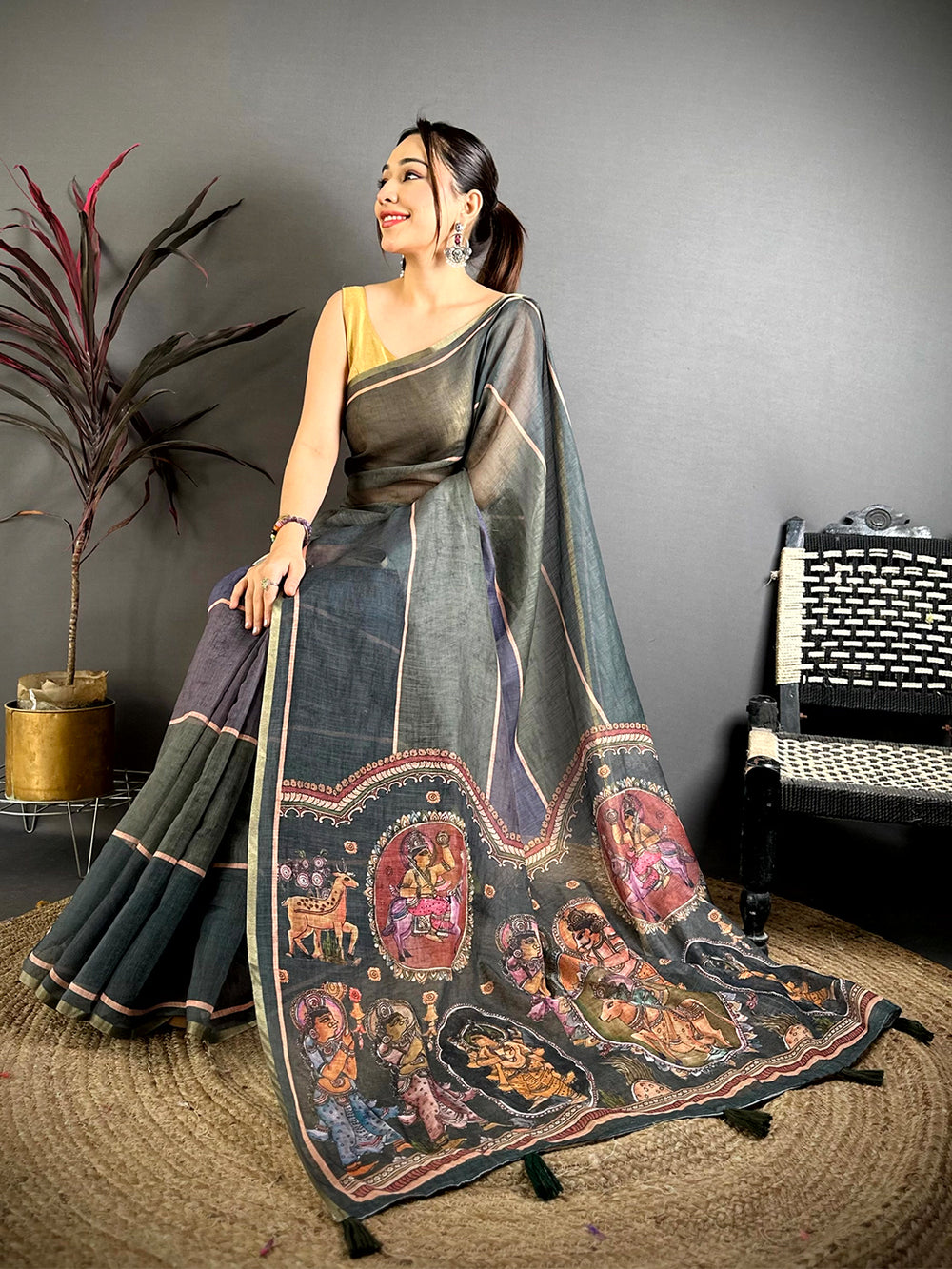 Regal Stripe Linen Tissue Saree