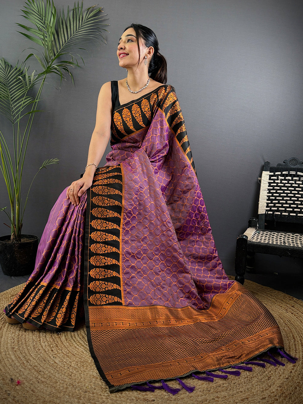 Lavender Soft Banarasi Katan Silk Saree