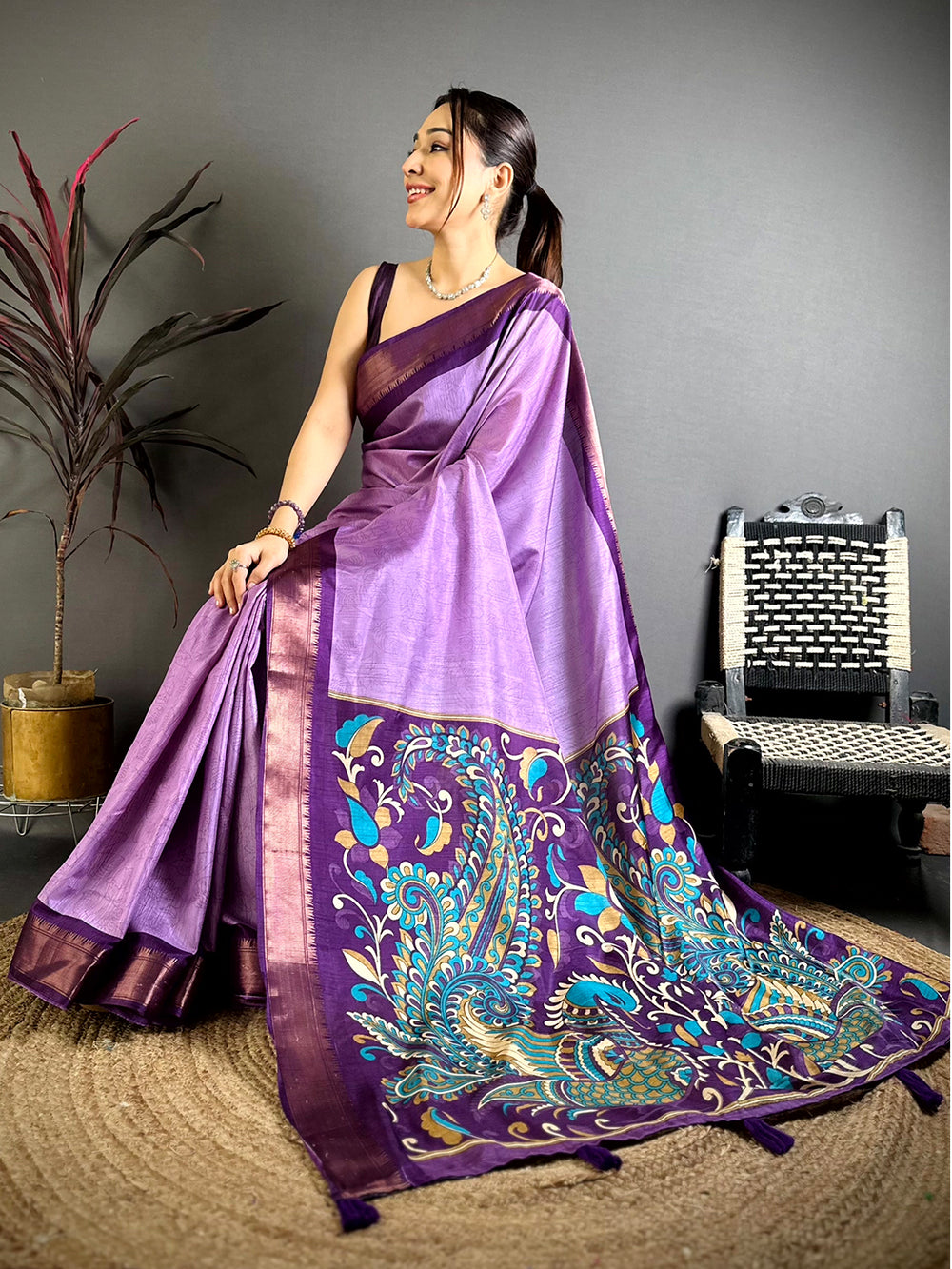 Purple Kalamkari Pallu Dola Saree