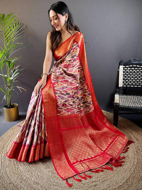 Red Kovai Rettapet Border Geometric Saree