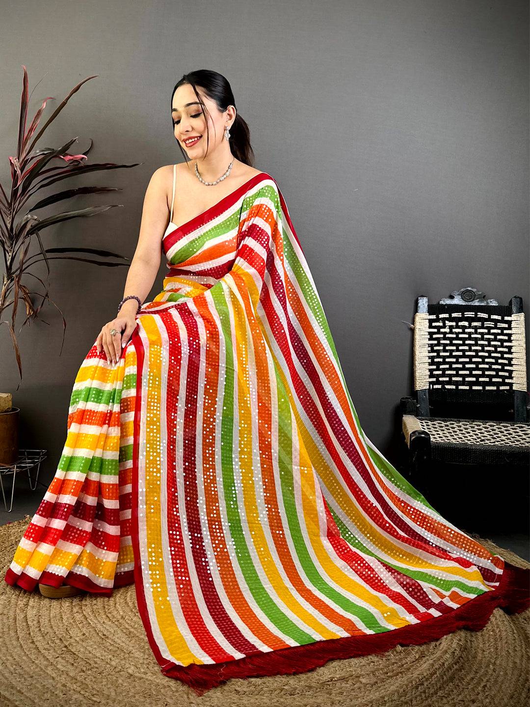 Radiant Glitter Sequin Soft Georgette Saree
