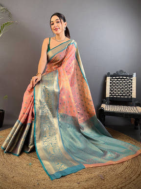 Pink Kanjivaram Zari Tissue Saree