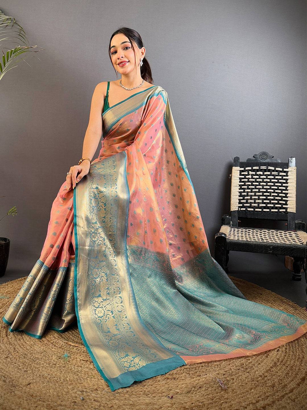Pink Kanjivaram Zari Tissue Saree