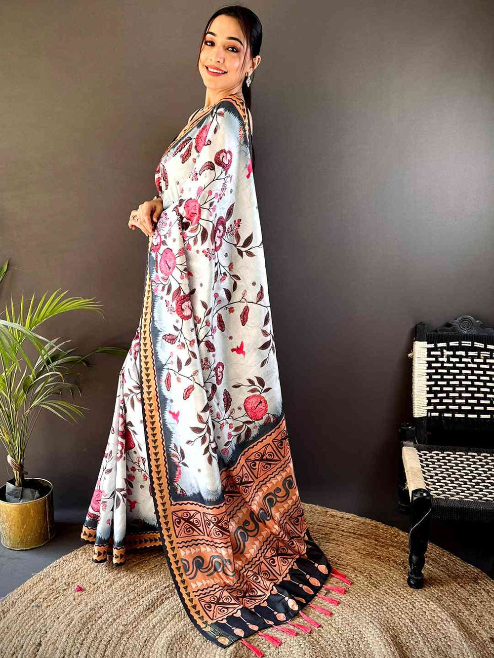 Ice Blue Soft Silk Floral Saree