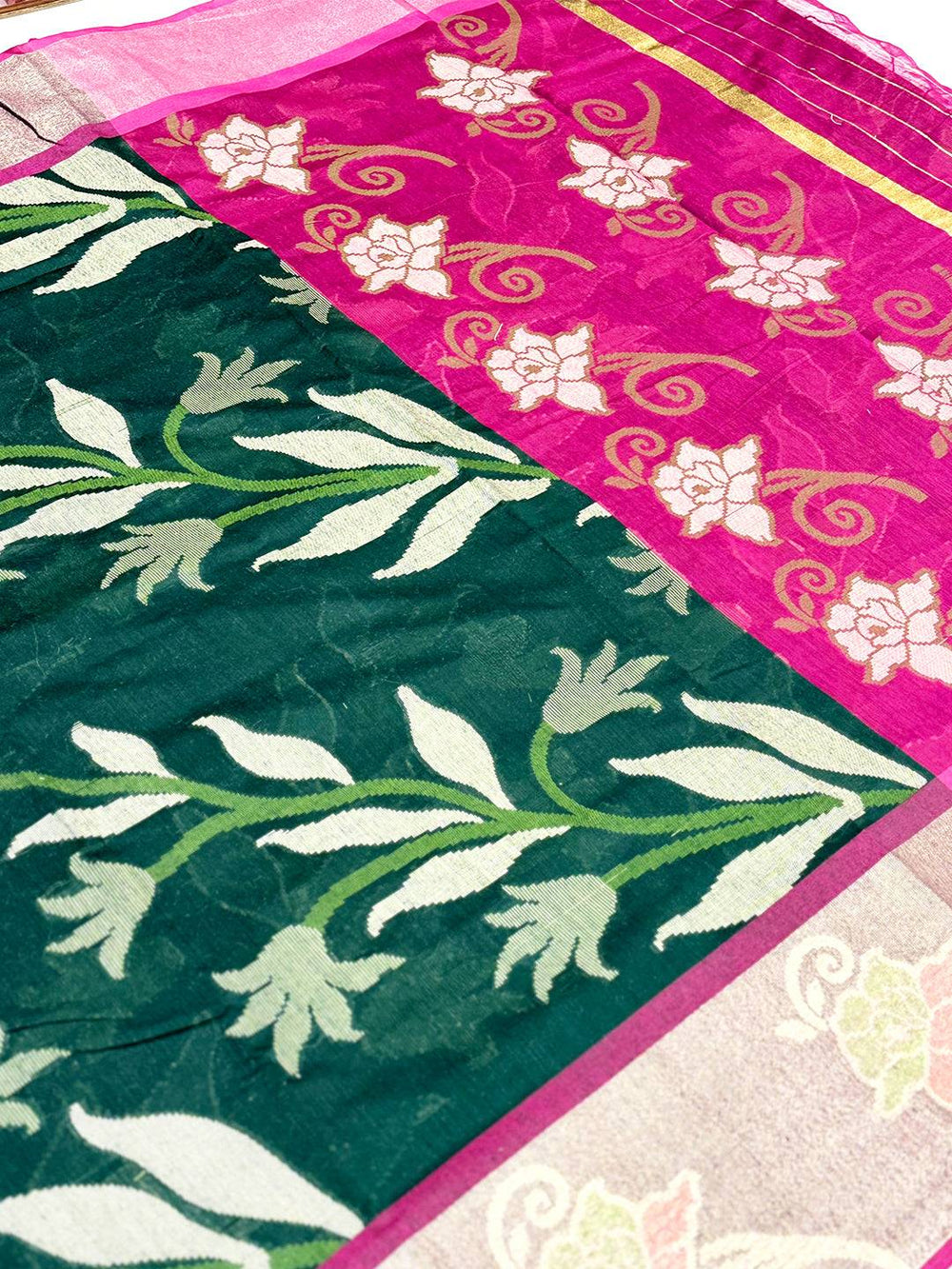 Green Soft Chanderi Pochampally Ikkat Saree