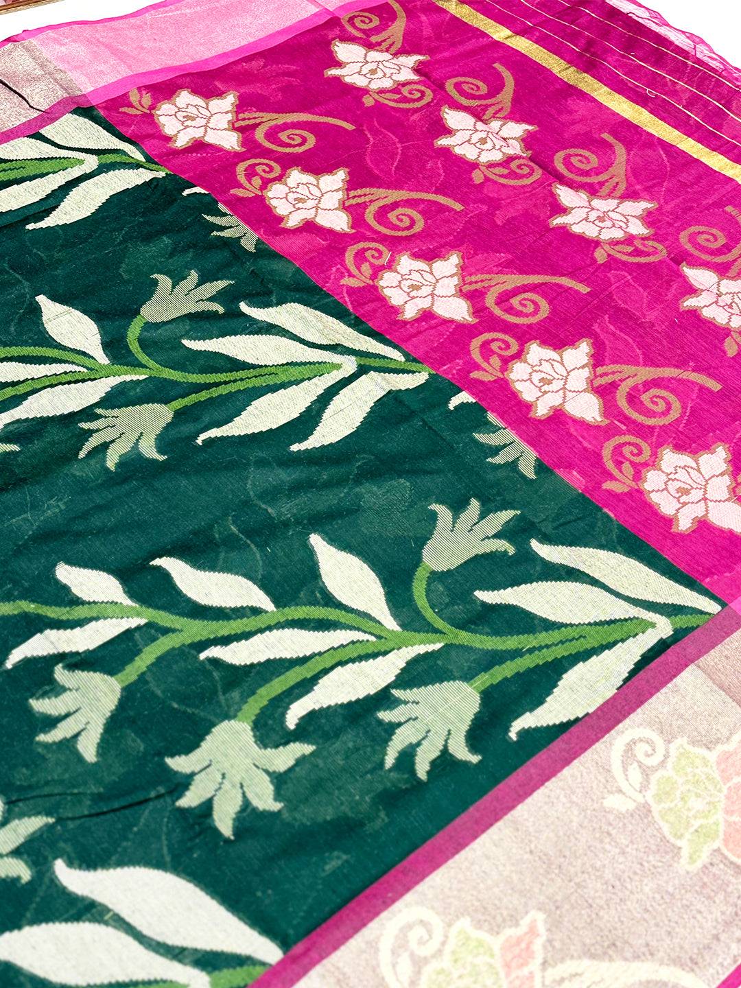 Green Soft Chanderi Pochampally Ikkat Saree