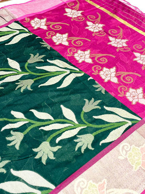 Green Soft Chanderi Pochampally Ikkat Saree