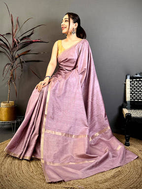Radiant Slub Tussar Zari Butti Weave Saree