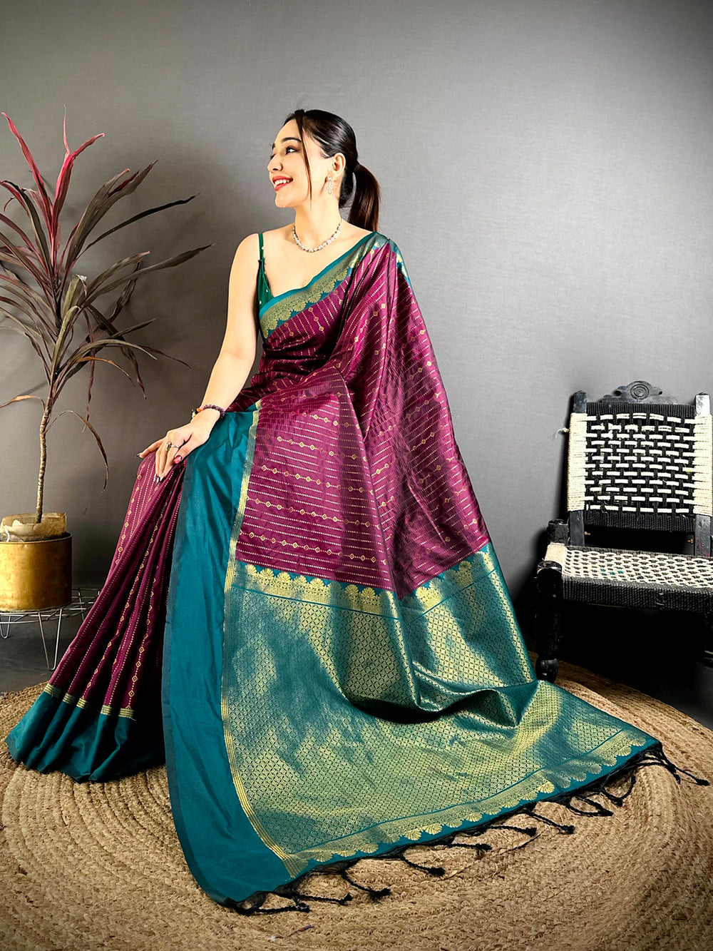 Wine Satin Bentex Border Soft Silk Saree