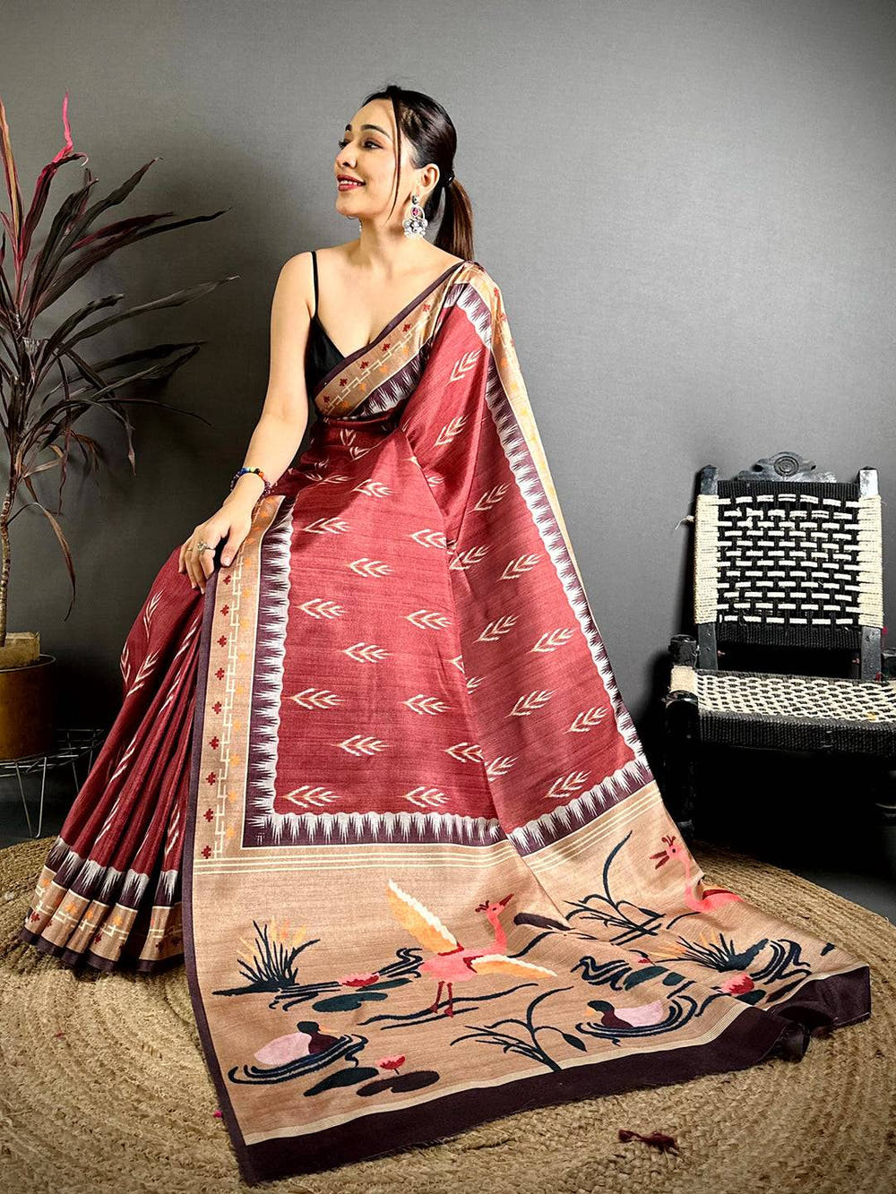 Classic Red Bold Ikkat Tussar Saree