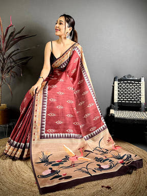 Classic Red Bold Ikkat Tussar Saree