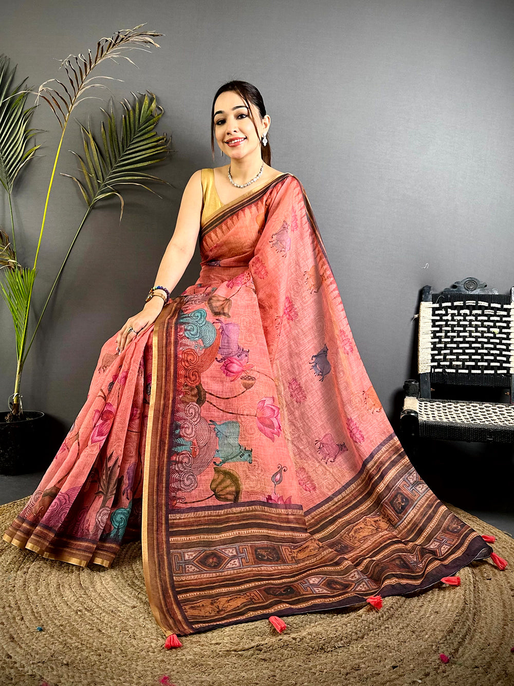 Heritage Pichwai Linen Tissue Saree


