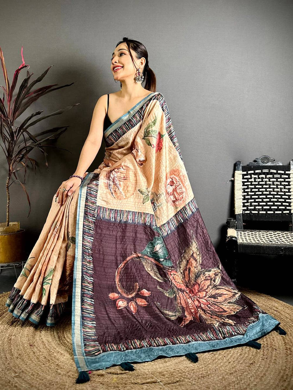 Radiant Soft Tussar Kalamkari Saree